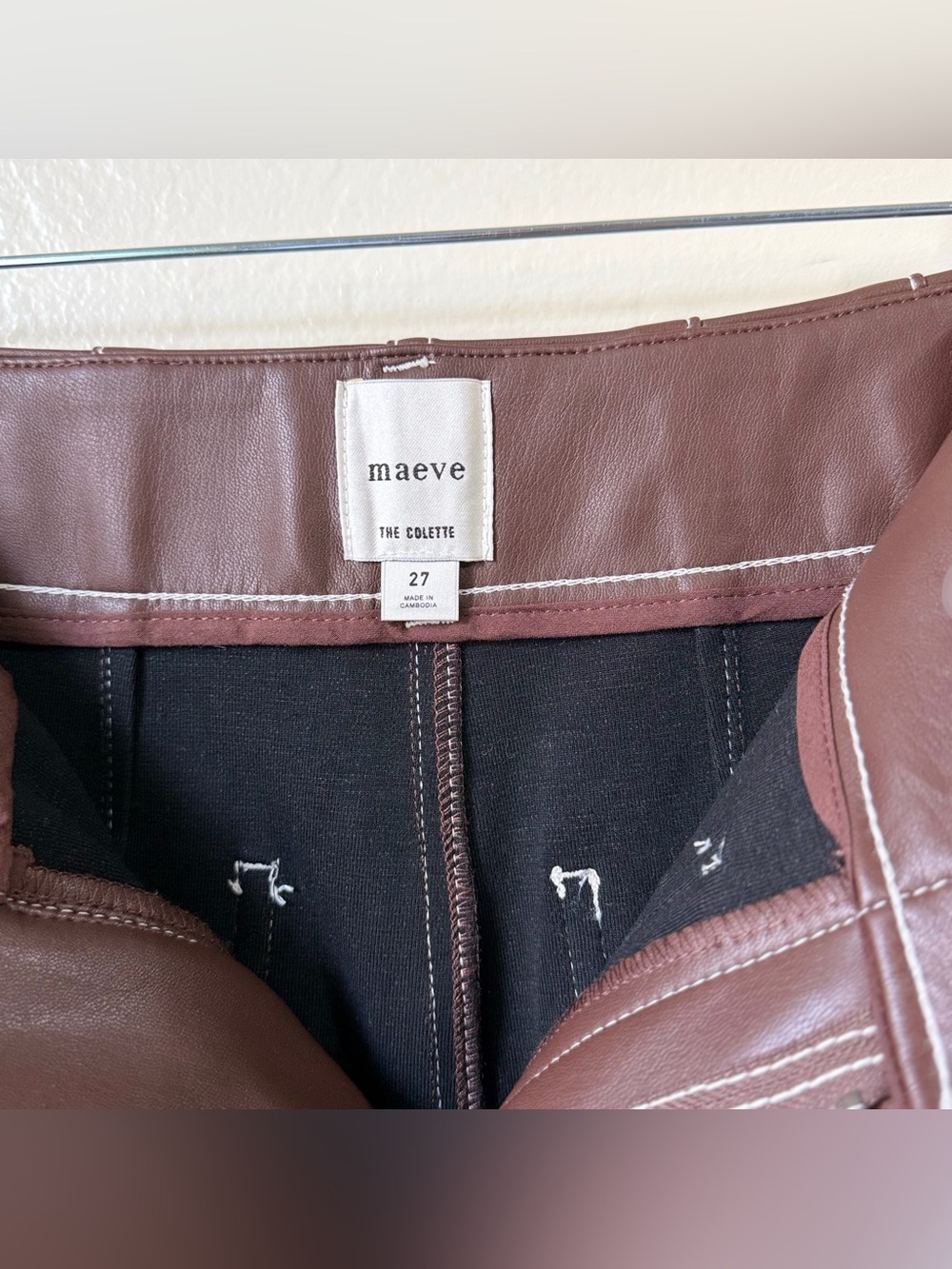 Anthropologie Maeve Colette Faux Leather Crop Wide‎ Leg Pants Brown Stitch 27 - Picture 9 of 9